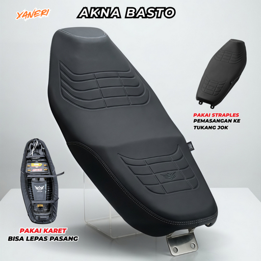Akna AXL Basto Sarung Jok Motor Hitam Kulit Sintetis, Dapat Lepas Pasang